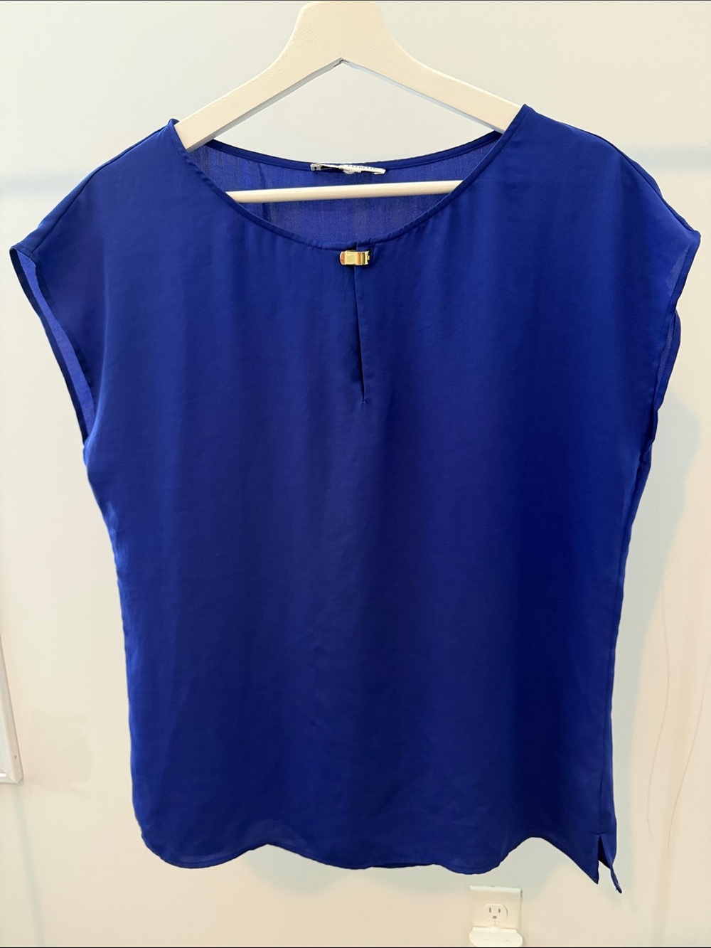 Banana Republic Cobalt Blue Cap-Sleeve Blouse with Gold Accent